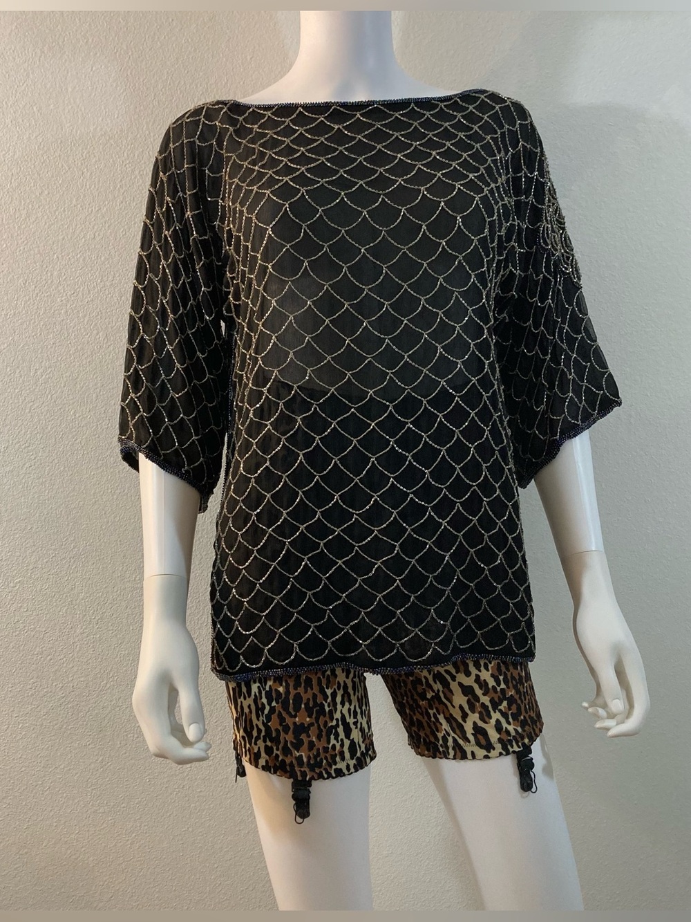 Beaded 100% Silk Blouse, Vintage Shomax Size Small